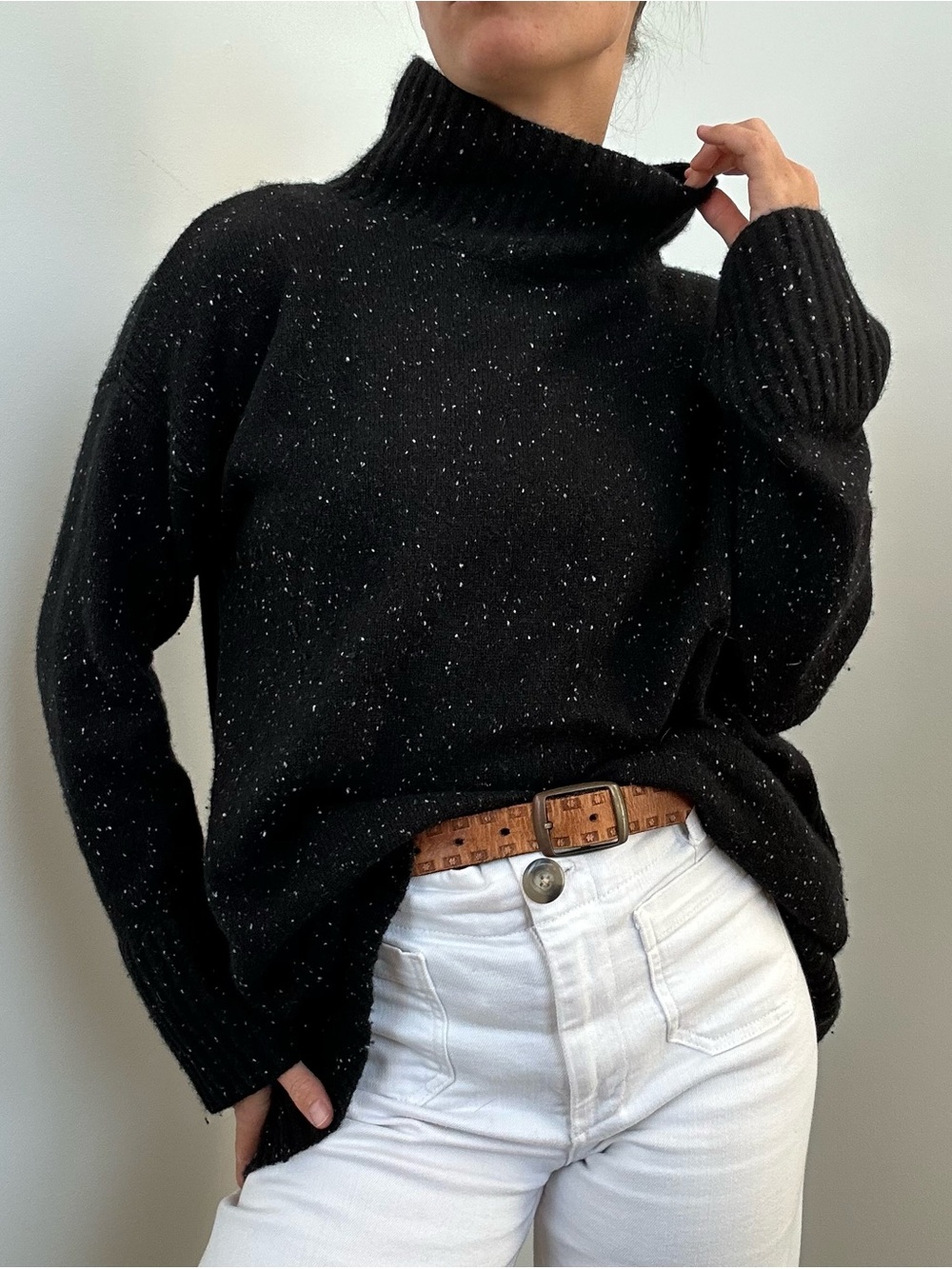 Black Turtleneck Speckled Sweater -Ann Taylor size medium, 100% cashmere